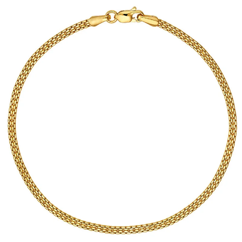 14K Gold 2.5mm D/C Box Bismark Chain Bracelet with Lobster Lock, 7.5"