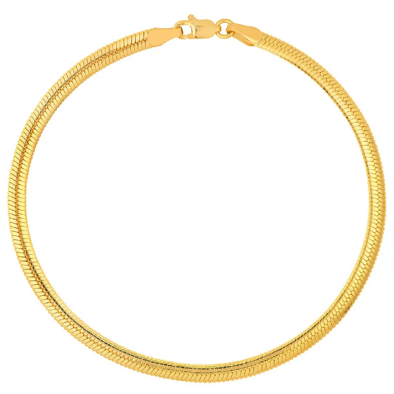 14K Yellow Gold 4mm Light Oval Snake Chain Herringbone Bracelet with Lobster Lock, 7.5 Inches