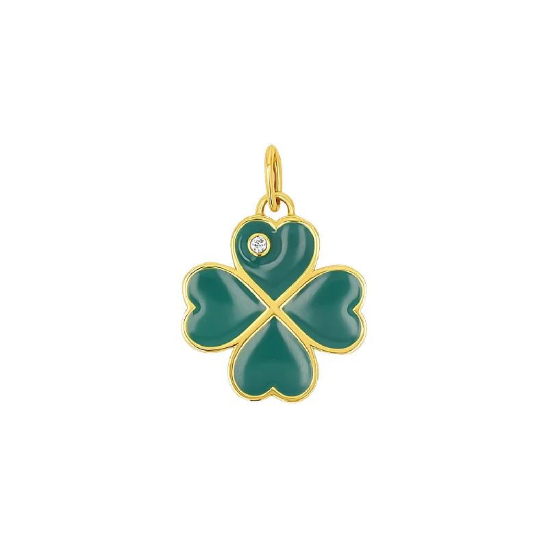 Emerald Clover Charm With Diamond Accent