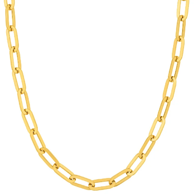 14k Hollow Yellow Gold Oval Paperclip Chain Large Link Necklace with Lobster Lock