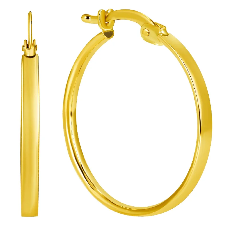 14k Yellow Gold Dainty Plain Wide Hoop Earrings with Latch Back- 4 Sizes