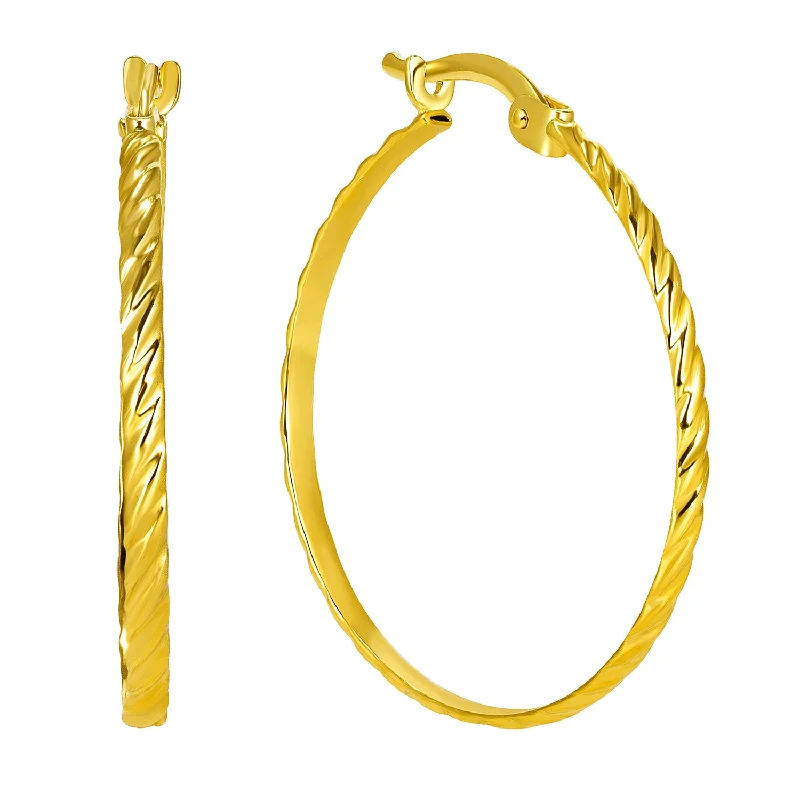 14k Yellow Gold Dainty Twisted Hoop Earrings with Latch Back- 4 Sizes