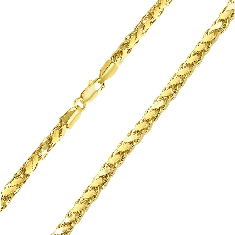 14k Yellow Gold Hollow 4mm Braided Wheat Franco Chain Necklace with Lobster Claw Clasp