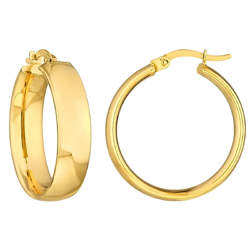 14k Yellow Gold Thick Flat Hoop Earrings with Latch Back, 6mm Wide