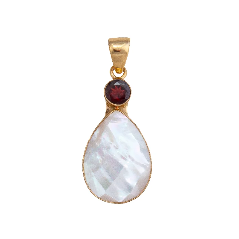 Alchemia Garnet and Mother of Pearl Teardrop Pendant