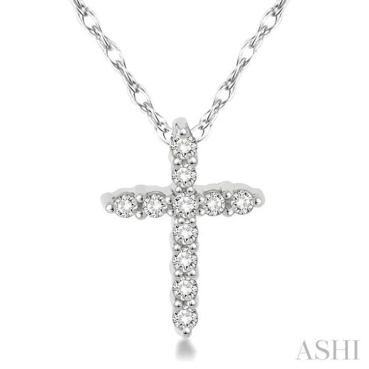 1/20 Ctw Round Cut Diamond Cross Pendant in 10K White Gold with Chain