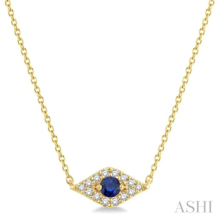 1/10 Ctw Evil Eye Round Cut Diamond & 2.60 MM Round Cut Sapphire Precious Petite Fashion Pendant in 10K Yellow Gold