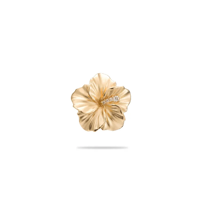 Hawaiian Gardens Hibiscus Pendant in Gold with Diamonds - 15mm