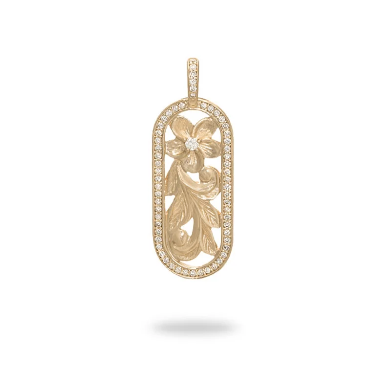 Hawaiian Heirloom Plumeria Pendant in Gold with Diamonds - 27mm