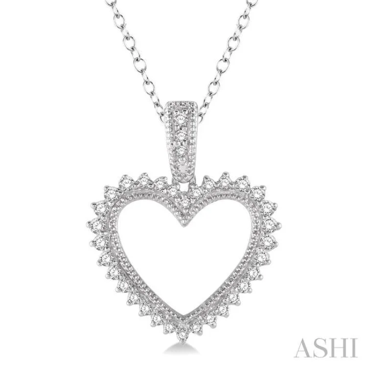 1/5 Ctw Milgrain Heart Round Cut Diamond Pendant With Link Chain in 10K White Gold