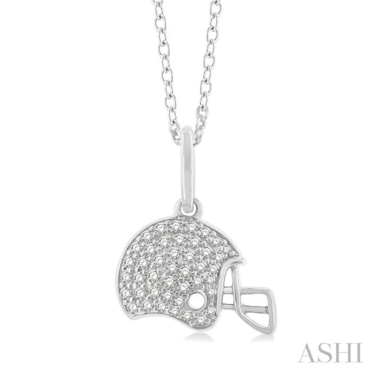 1/5 ctw Petite Football Helmet Round Cut Diamond Fashion Pendant With Chain in 10K White Gold