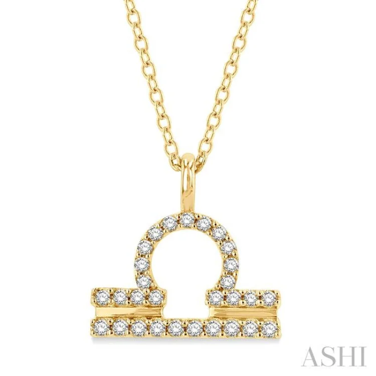 1/8 Ctw Libra Round Cut Diamond Zodiac Pendant With Chain in 14K Yellow Gold