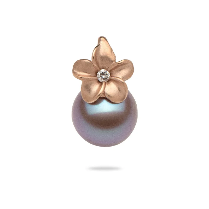 Plumeria Lilac Freshwater Pearl Pendant in Rose Gold - 9-10mm