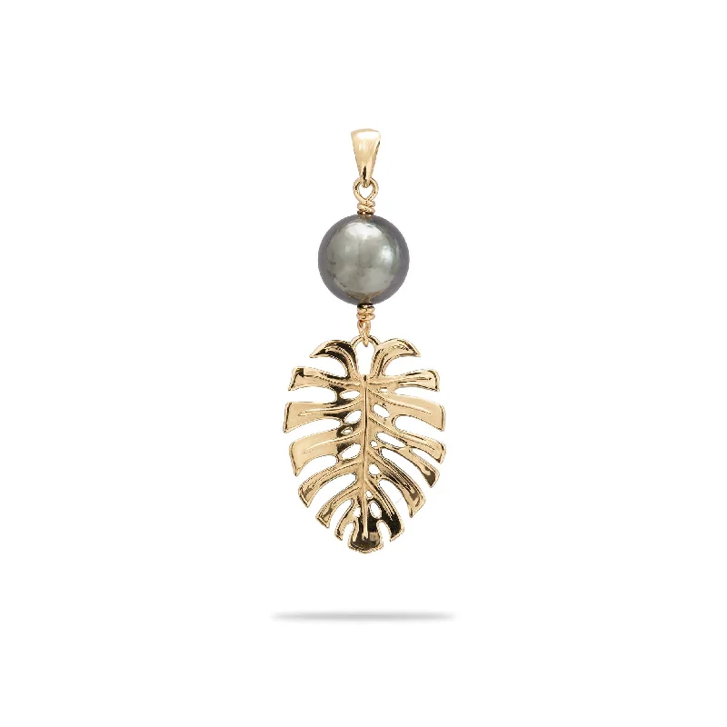 Monstera Tahitian Black Pearl Pendant in Gold - 23mm