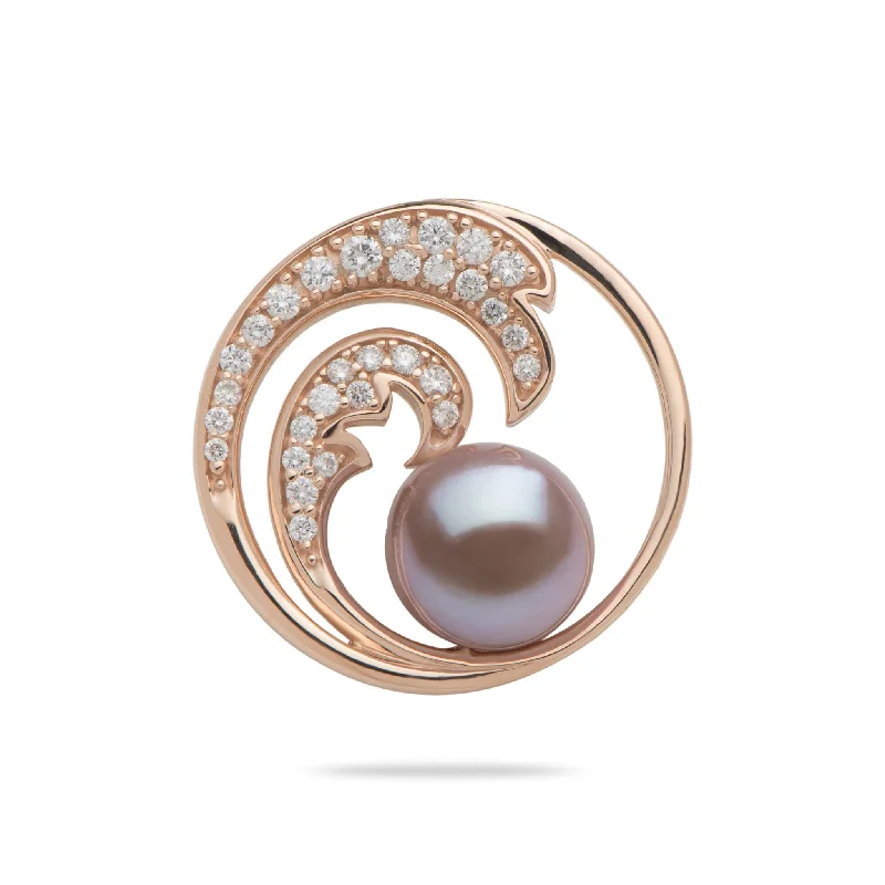 Nalu Lilac Freshwater Pearl Pendant in Rose Gold with Diamonds - 24mm