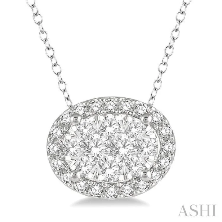 1/2 Ctw Oval Shape Lovebright Round Cut Diamond Pendant in 14K White Gold