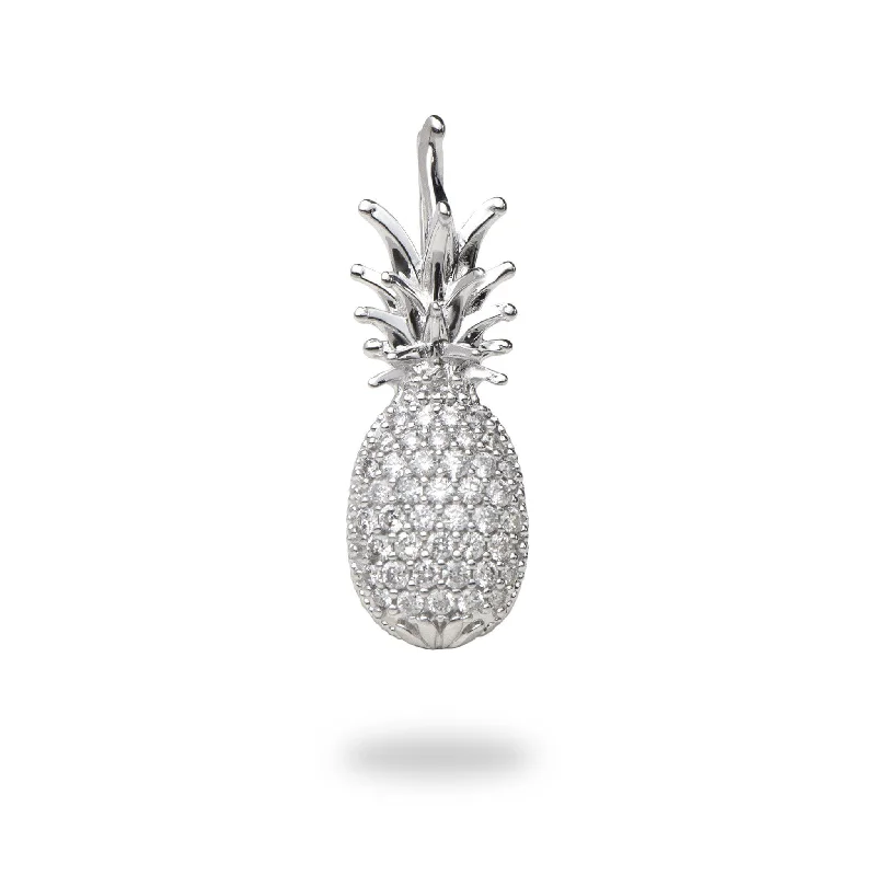 Pineapple Charm/Pendant in White Gold with Diamonds- 20mm