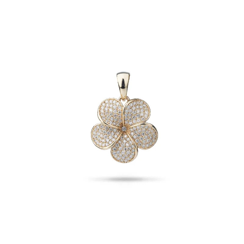 Plumeria Pendant in Gold with Diamonds - 20mm