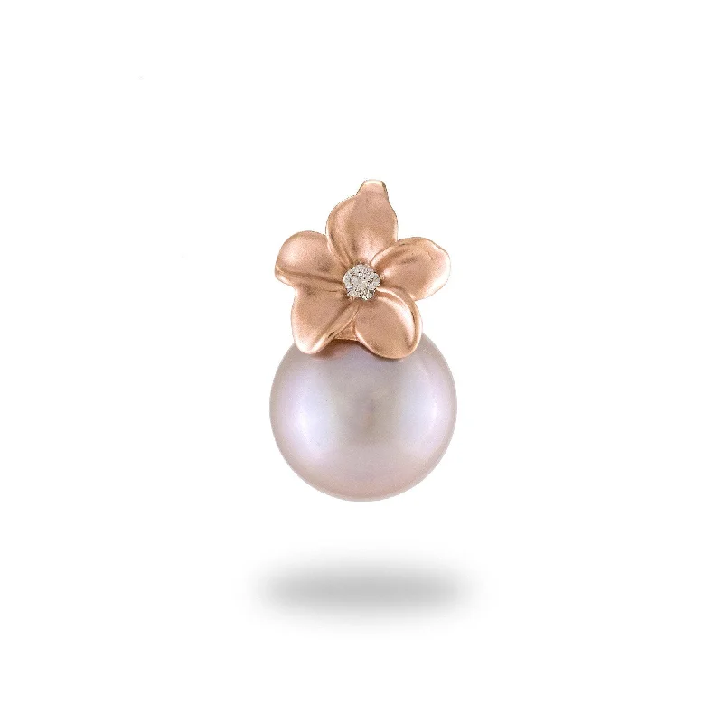 Plumeria Lavender Freshwater Pearl Pendant in Rose Gold with Diamond - 9mm