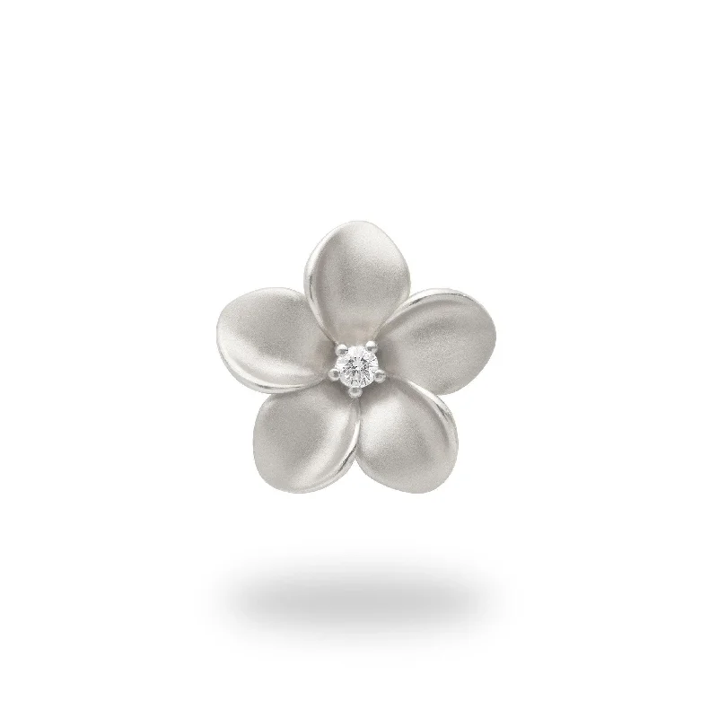 Plumeria Pendant in White Gold with Diamond - 16mm