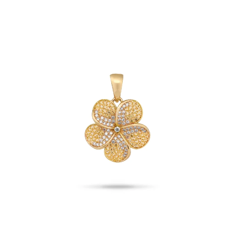 Plumeria Yellow Sapphire Pendant in Gold with Diamonds - 20mm