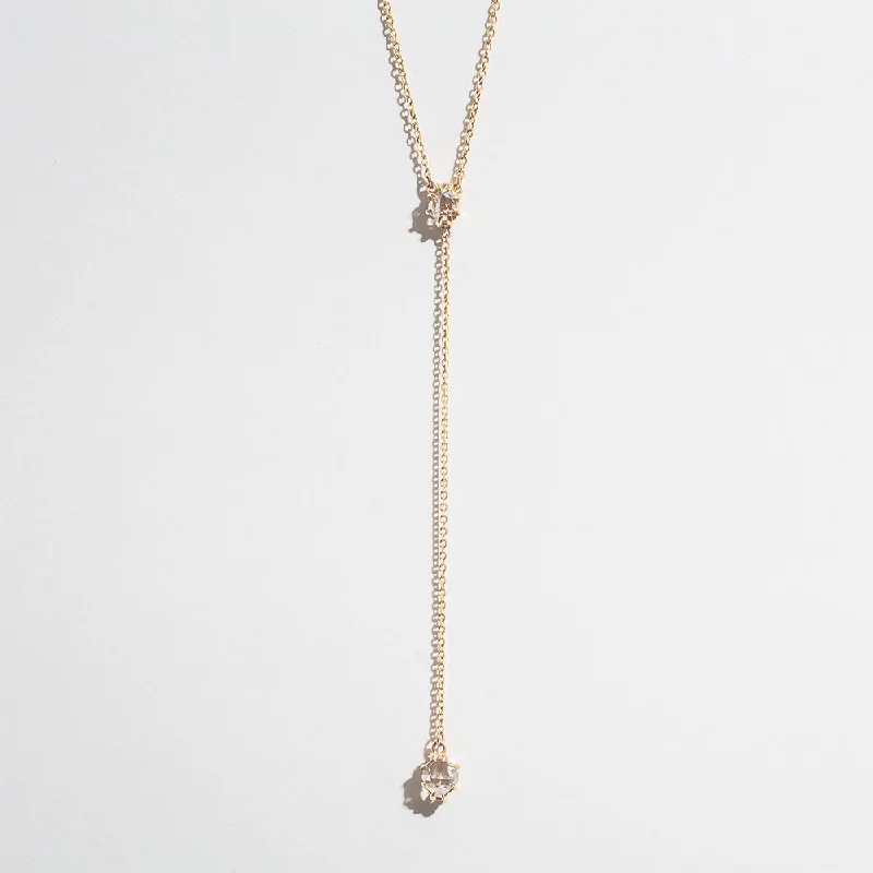 HERKIMER IN THE ROUGH LARIAT NECKLACE | 14K GOLD