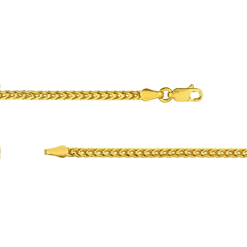 Semi-Solid 14k Yellow Gold 3mm Franco Chain Necklace with Lobster Lock - Diamond-Cut