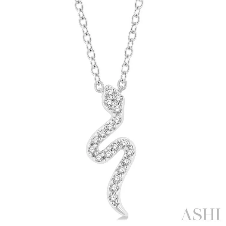 1/10 Ctw Snake Petite Round Cut Diamond Fashion Pendant With Chain in 10K White Gold