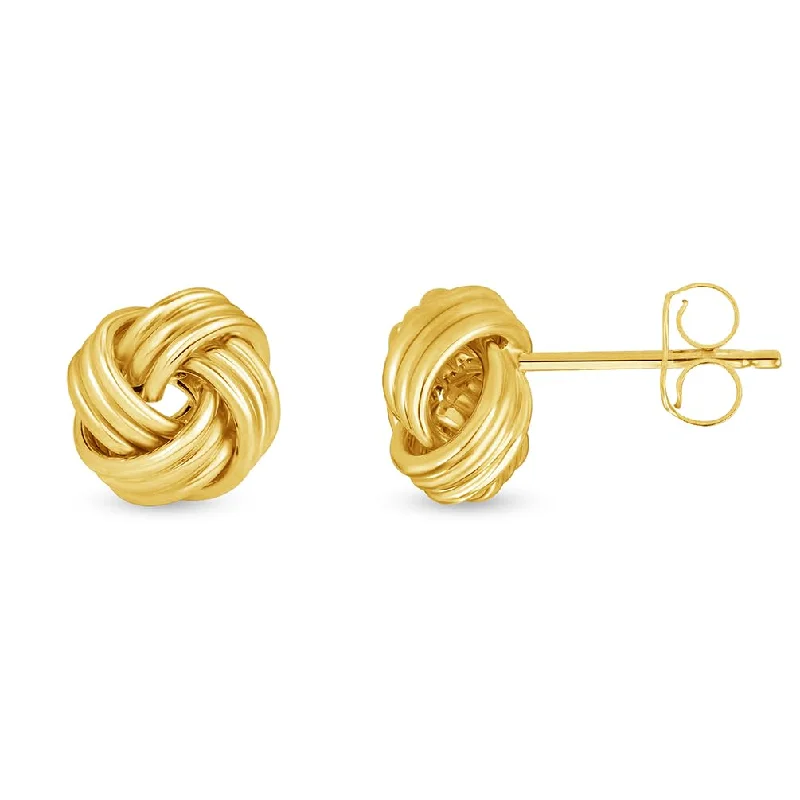 Solid 14k Yellow Gold Twisted Love Knot Stud Earrings - 9mm to 11mm