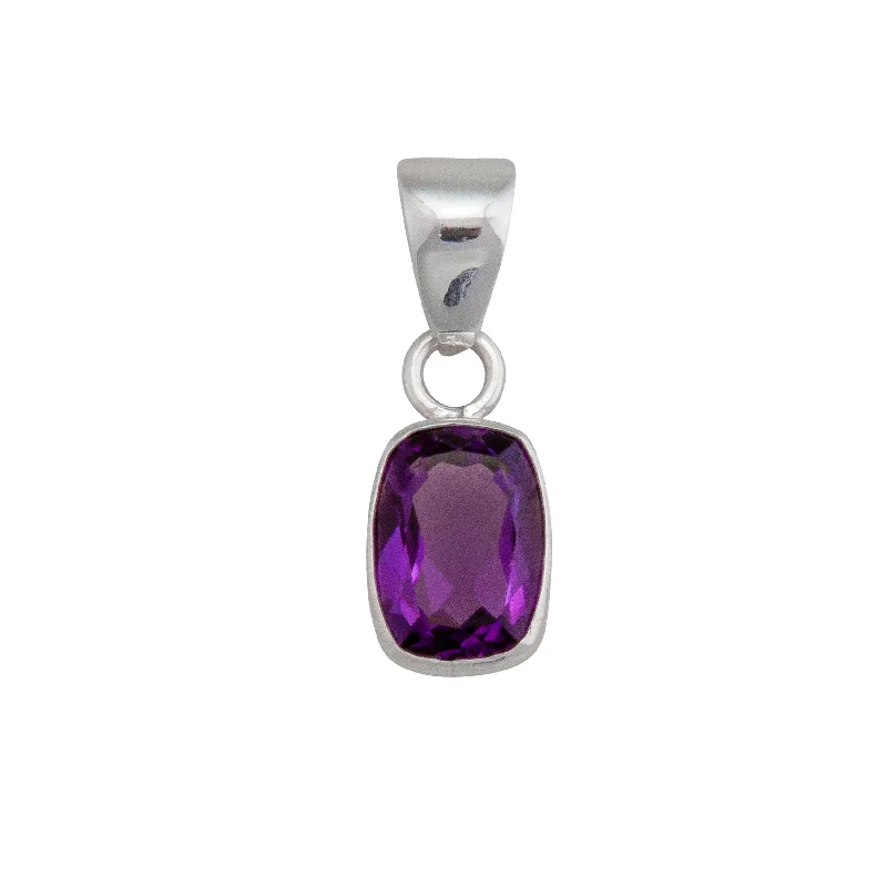 Sterling Silver Amethyst Rectangle Petite Pendant