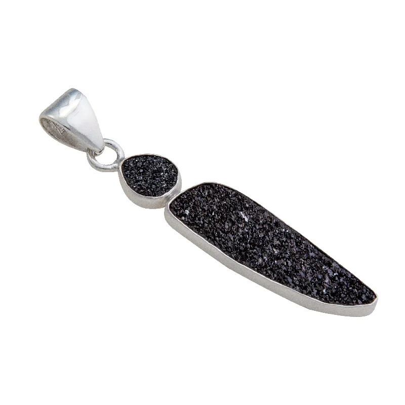 Sterling Silver Black Druzy Double Pendant