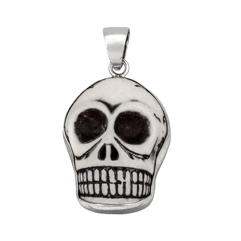 Sterling Silver Ceramic Skull Pendant