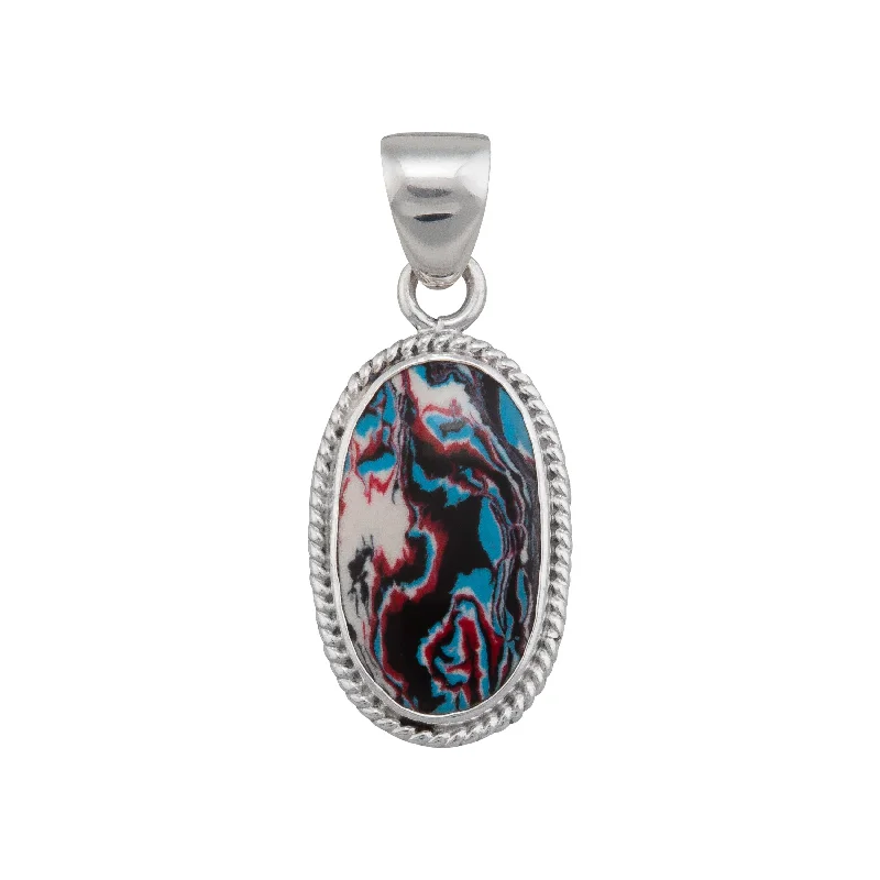 Sterling Silver Blue Fordite Oval Rope Pendant