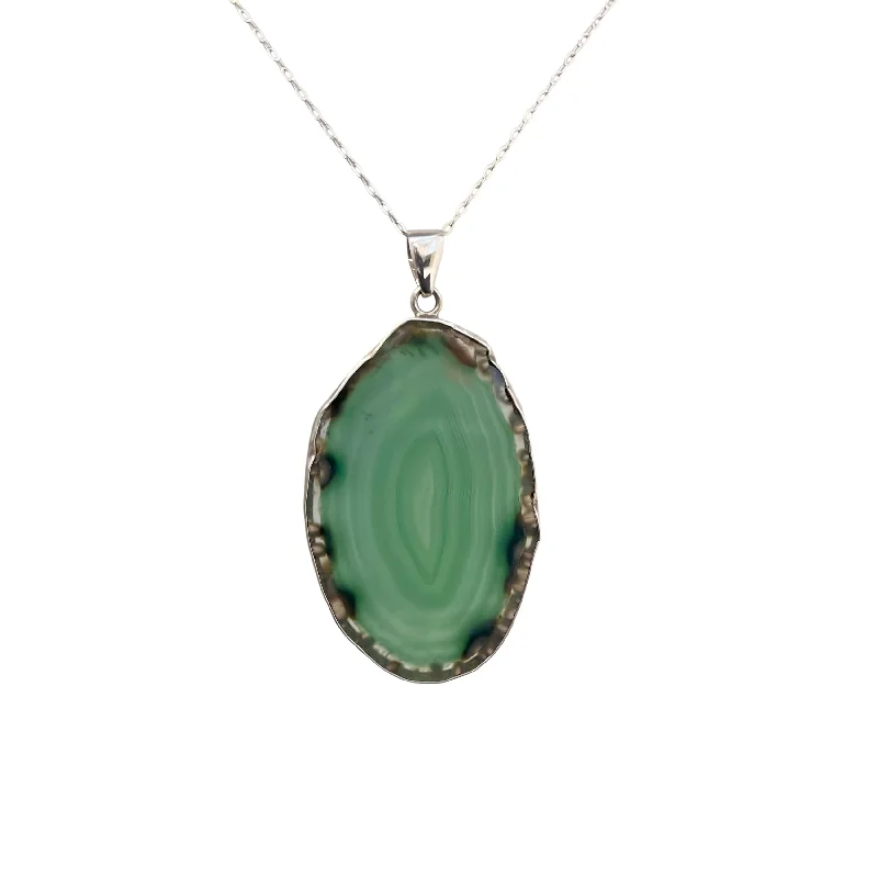 Sterling Silver Green Agate Slice Pendant