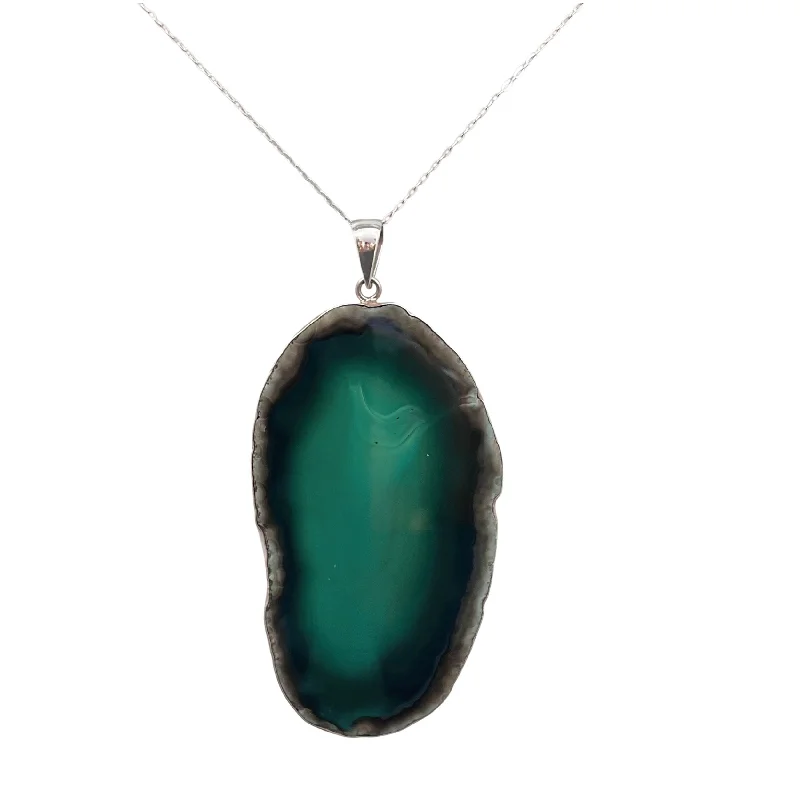 Sterling Silver Green Agate Slice XL Pendant