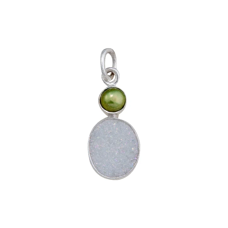 Sterling Silver Green Pearl and White Druzy Charm Pendant