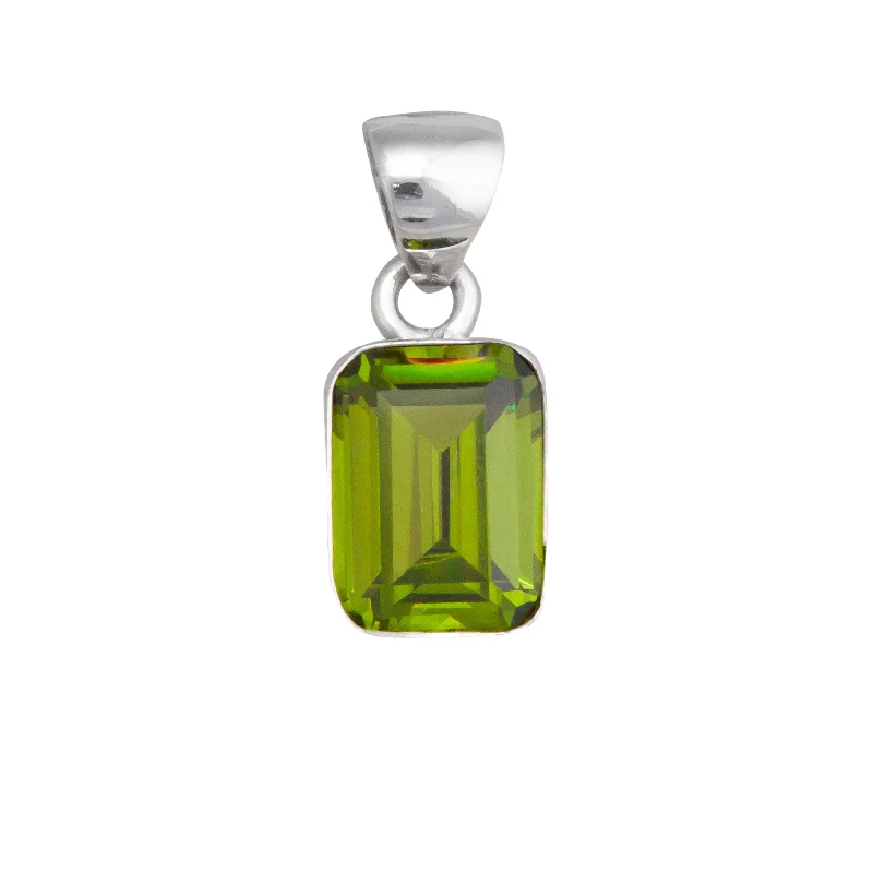 Sterling Silver Lab Created Peridot Rectangle Pendant