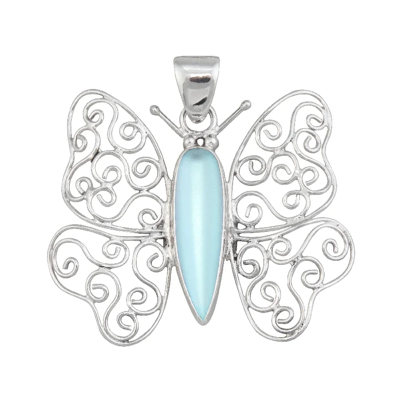 Sterling Silver Luminite Butterfly Pendant