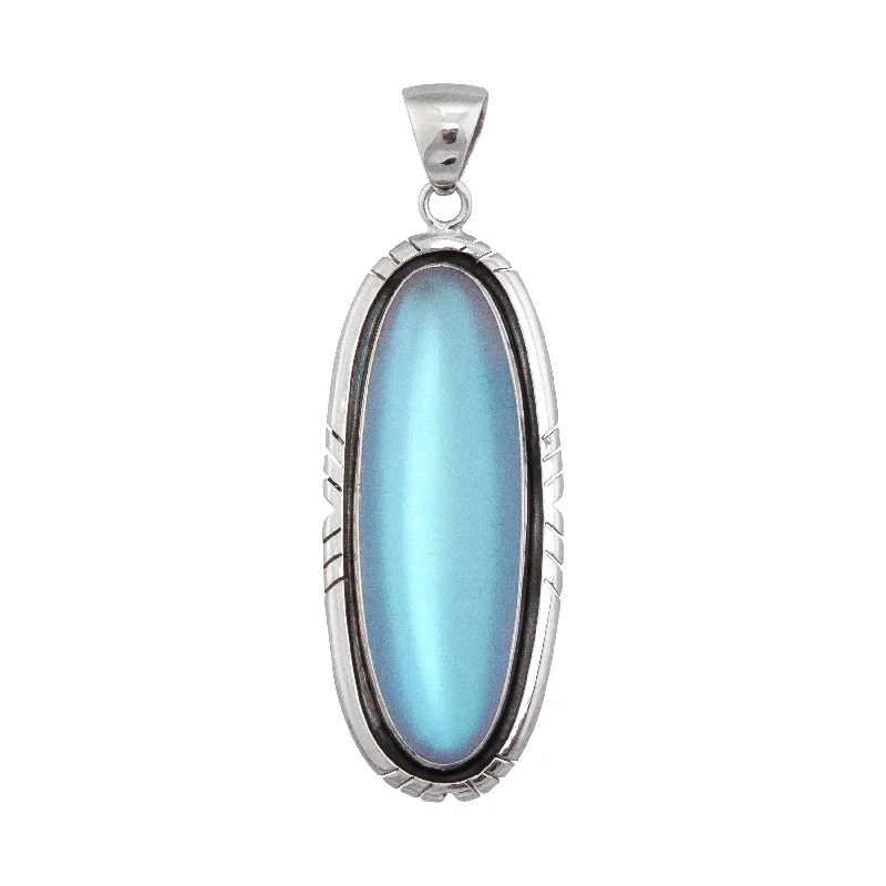 Sterling Silver Luminite Oblong Pendant with Detailed Oxidized Edge