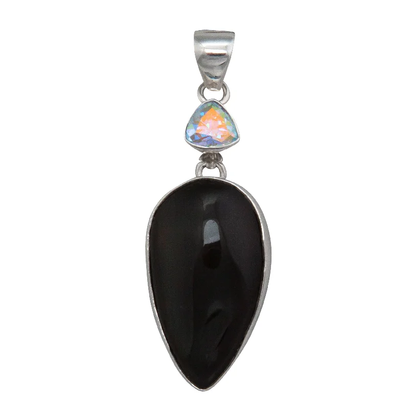 Sterling Silver Mercury Mist and Rainbow Obsidian Pendant