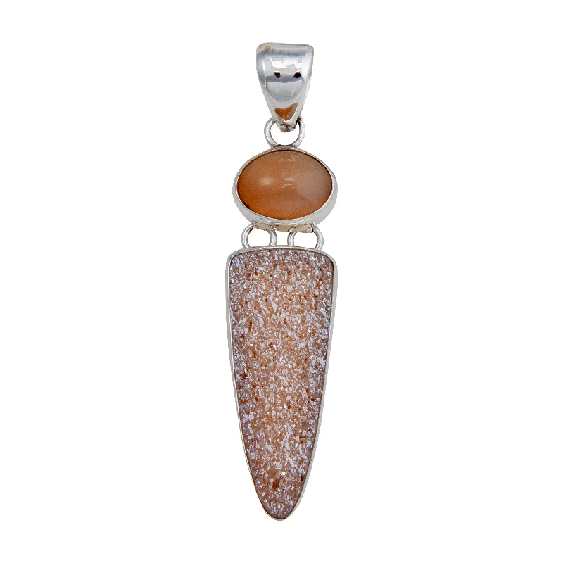 Sterling Silver Moonstone and Peach Druzy Double Pendant