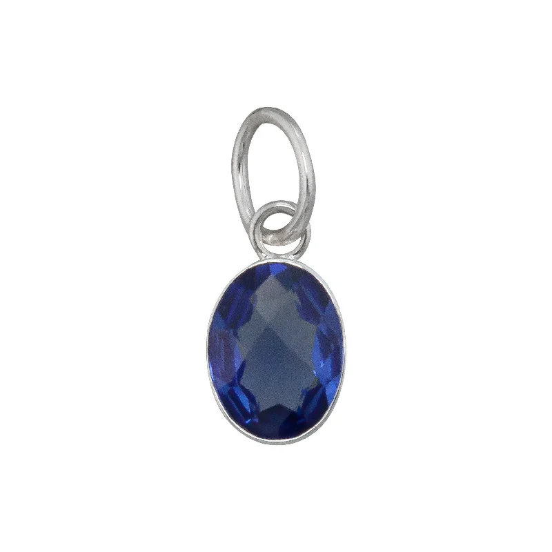 Sterling Silver Oval Lab Tanzanite Charm Pendant