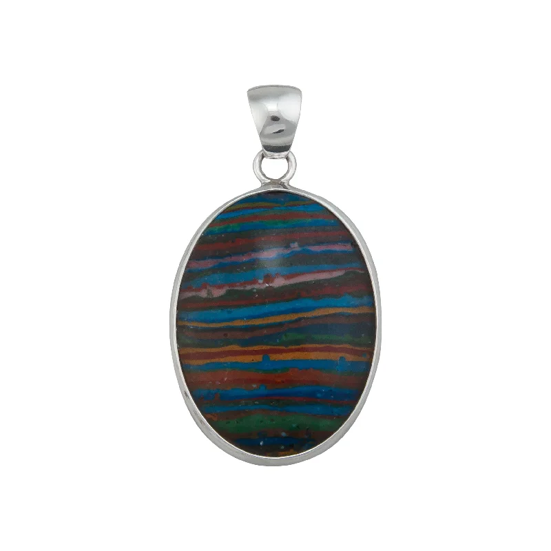 Sterling Silver Rainbow Calsilica Oval Pendant