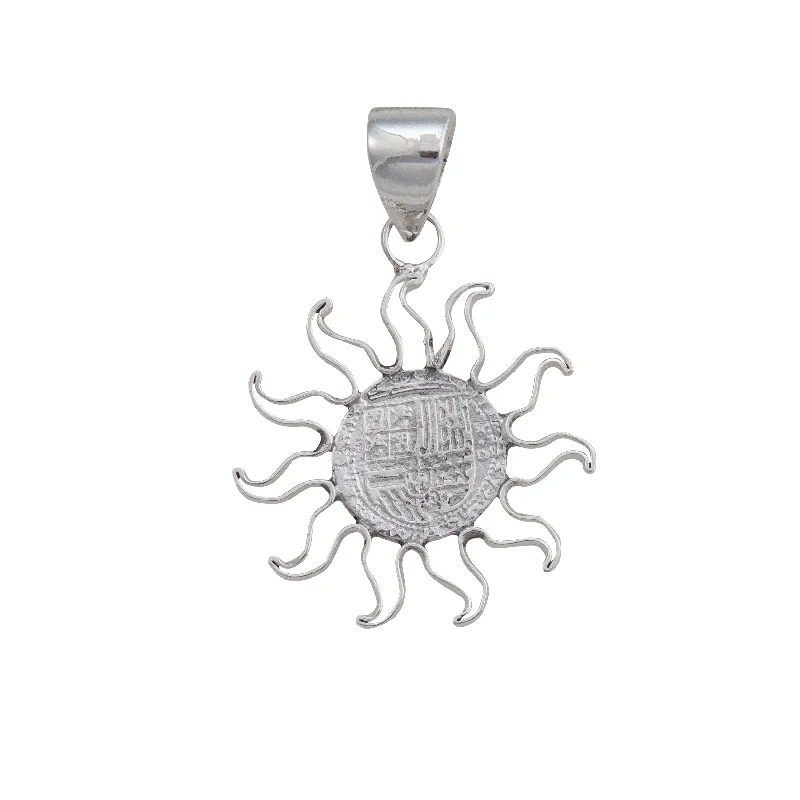 Sterling Silver Replica Spanish Coin Sun Pendant