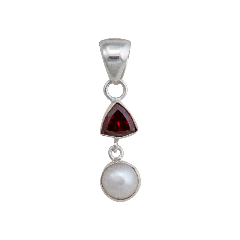 Sterling Silver Garnet and Pearl Pendant