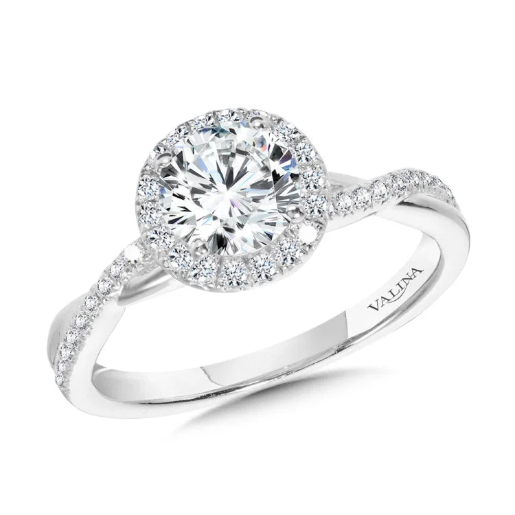 Crisscross Round Halo Engagement Ring