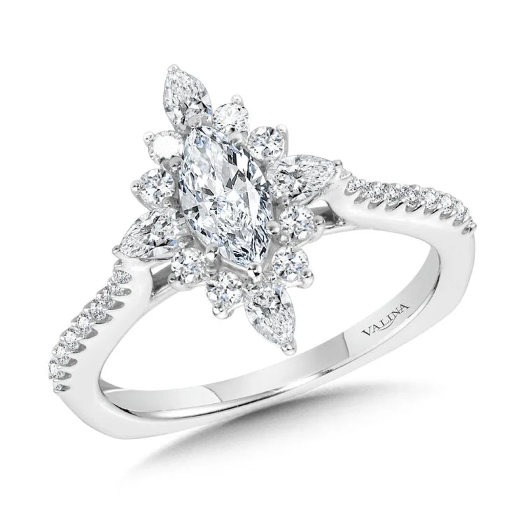 Marquise-Cut & Pear-Accented Sun Burst Diamond Halo Engagement Ring