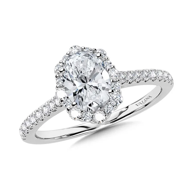 Oval-Cut Straight Blooming Halo Diamond Engagement Ring