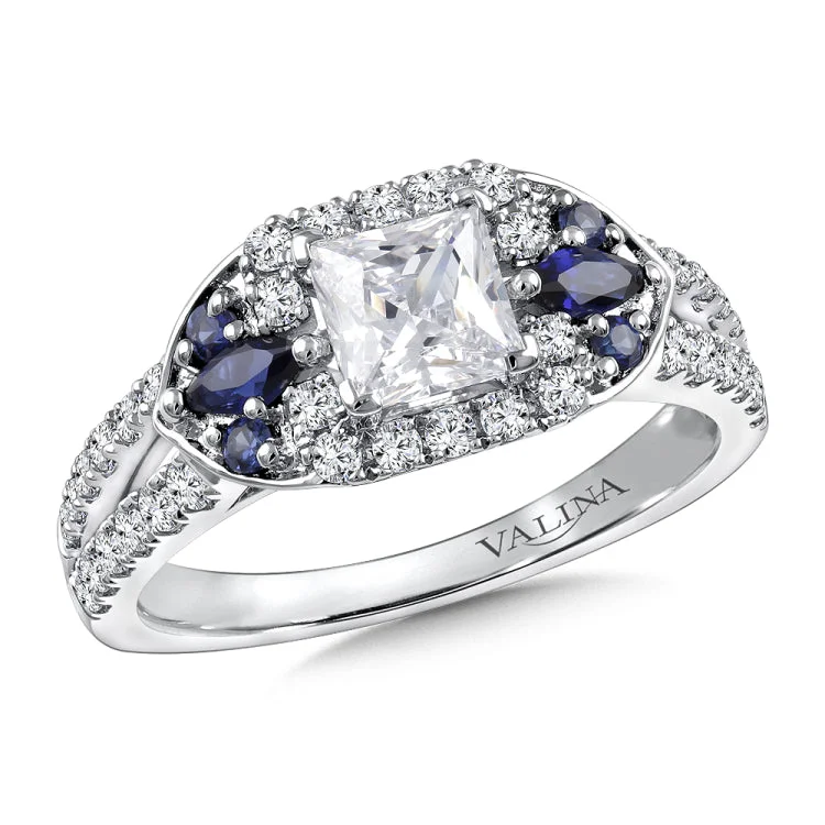 Princess-Cut Diamond and Blue Sapphire Engagement Ring