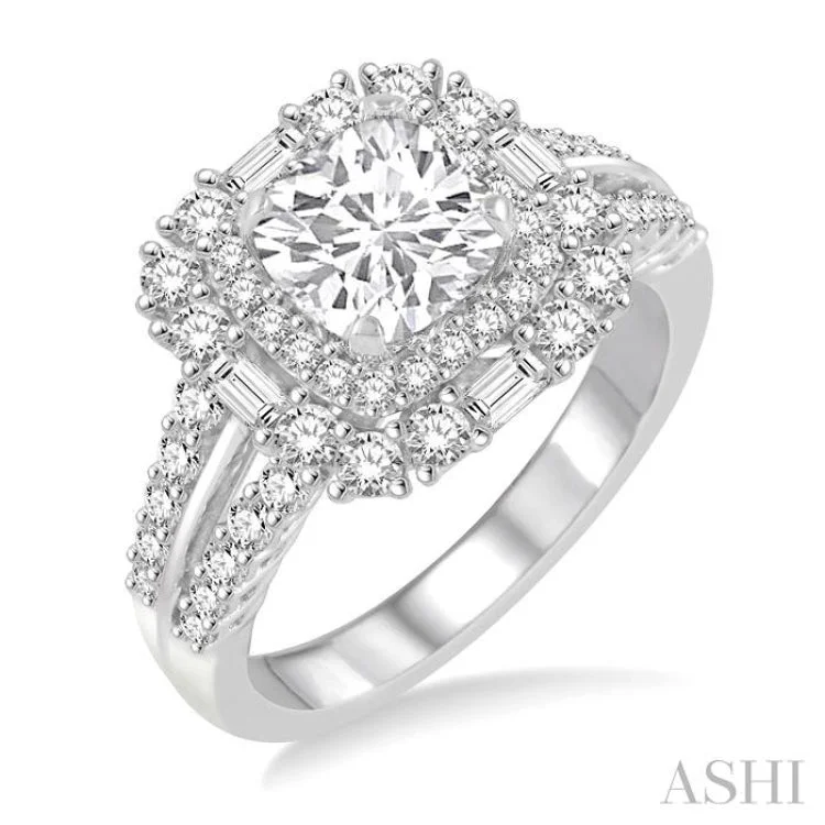 1 Ctw Diamond Semi-mount Engagement Ring in 14K White Gold